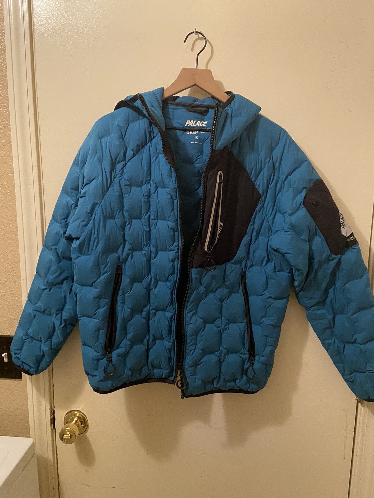 image of Palace Pertex Lighten Up Down Jacket in Blue, Men's (Size Small)