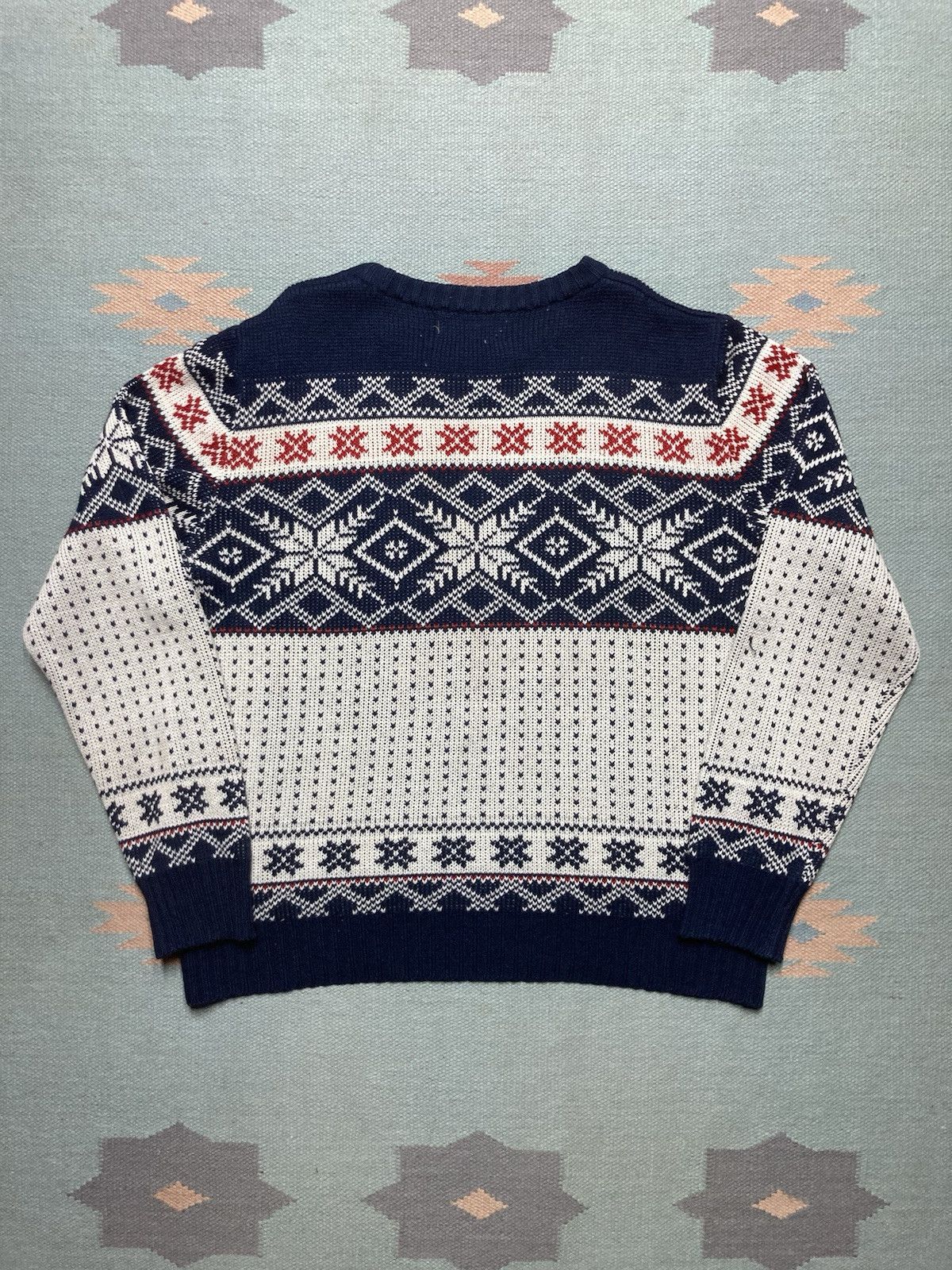 Vintage acrylic knit sweater snowflake Birds Eye fair isle Nordic XL Size US XL / EU 56 / 4 - 6 Thumbnail