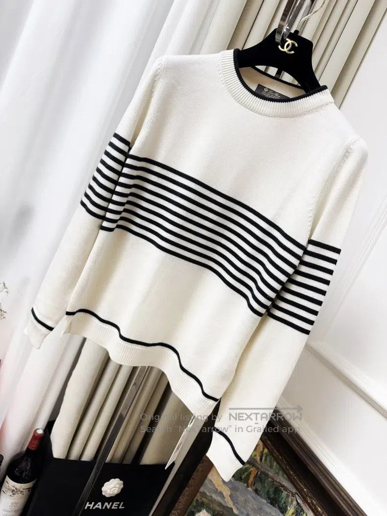 Loro Piana Loro Piana Black and White Color Block Striped Knitted Cas Size S / US 4 / IT 40 - 1 Thumbnail