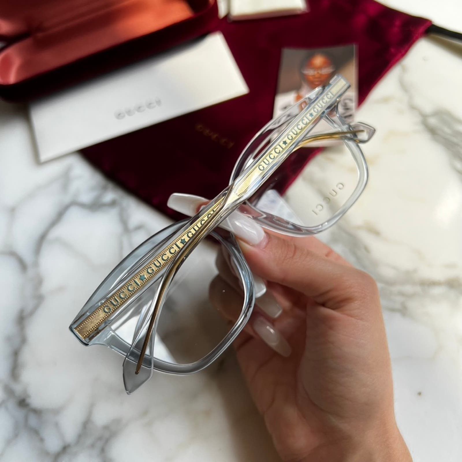 NEW Gucci GG0566ON Blue Transparent Eyeglasses Frames