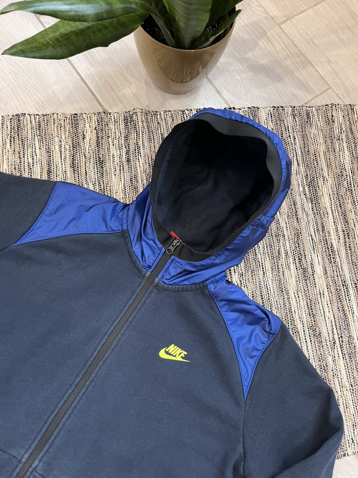 Nike × Vintage Vintage Nike zip Hoodie navy faded nylon hood minimalistic Size US L / EU 52-54 / 3 - 9 Thumbnail