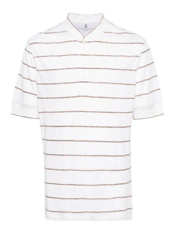 Brunello Cucinelli o1y0526 Crewneck T-Shirt in Ivory/Brown Size US XL / EU 56 / 4 - 1 Thumbnail