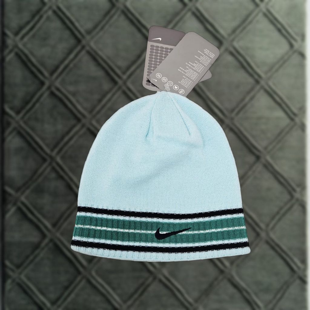 Nike Nike Hat Beanie Knit One Size Blue Mens Reversible Stripe Swoosh Logo Winter Size ONE SIZE - 1 Thumbnail
