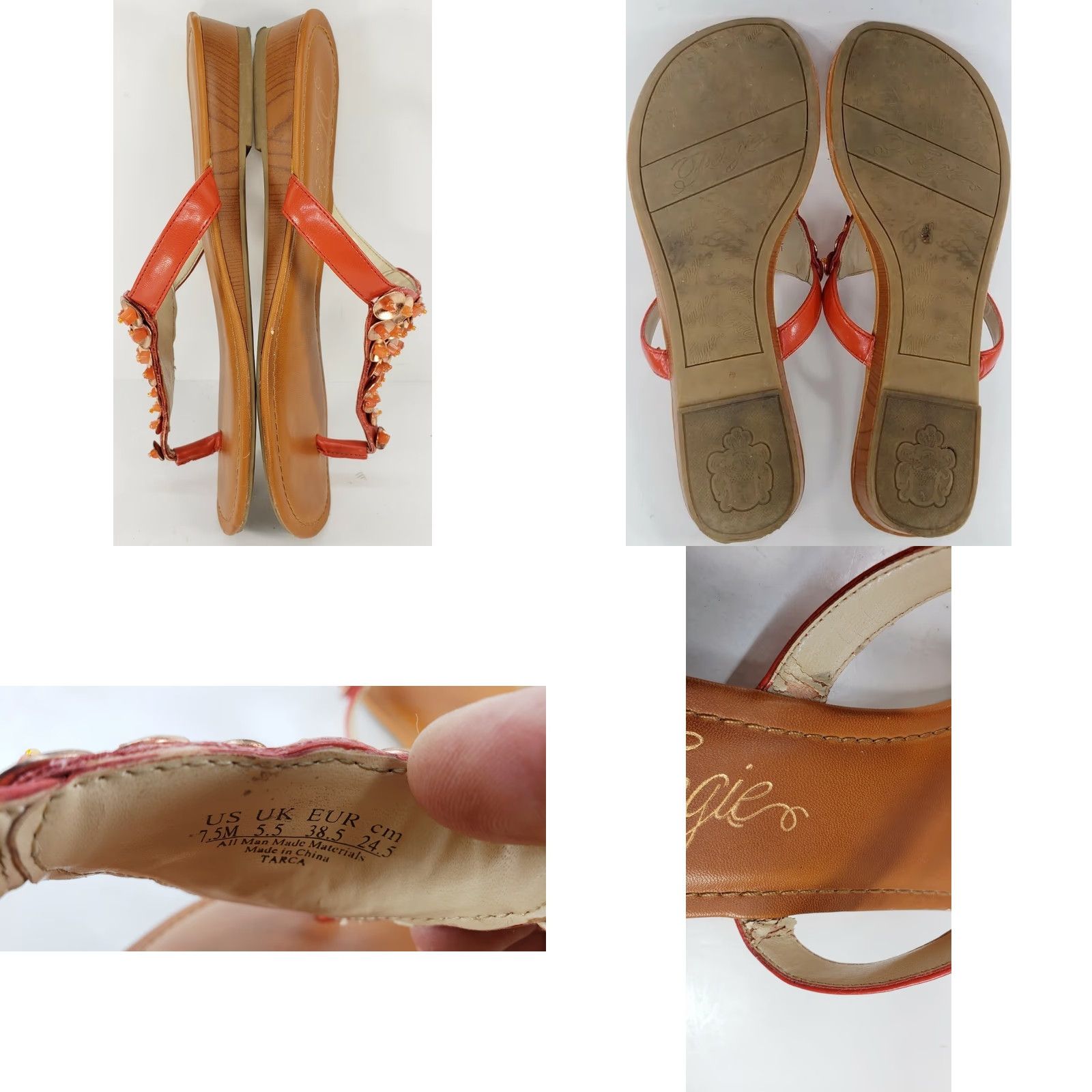 Vintage Fergie Tarca Women’s Thong Flat Sandals Size 7.5M Orange with Shell Bead Bling! Size US 6 / IT 36 - 8 Thumbnail