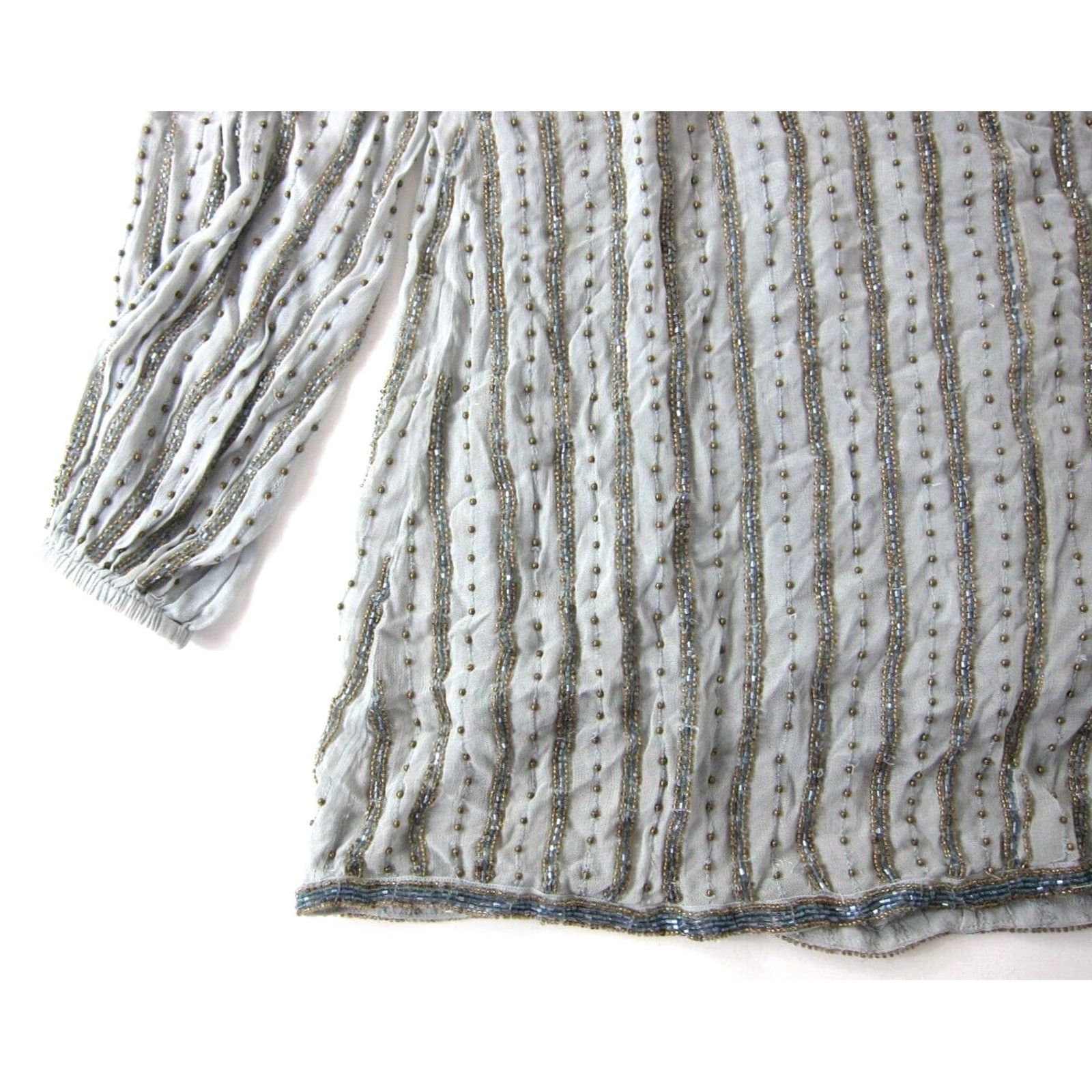 Free People Free People Shift Dress XS Blue Beaded Long Sleeve V-Neck Mini/Short Dress XS Womens Fashion Casual Formal Holiday Party Size XS / US 0-2 / IT 36-38 - 6 Thumbnail