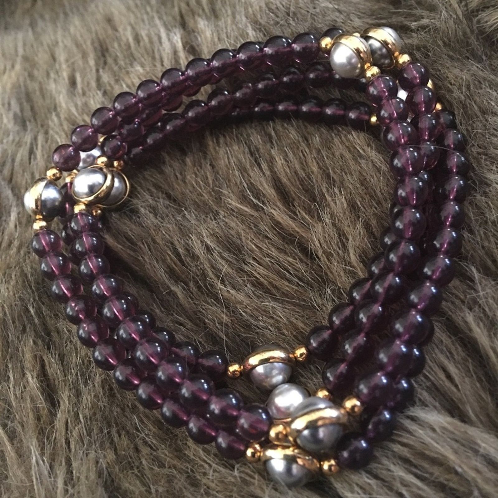 Vintage Vintage Avon faux amethyst and swivel pearl bead necklace Size ONE SIZE - 6 Thumbnail
