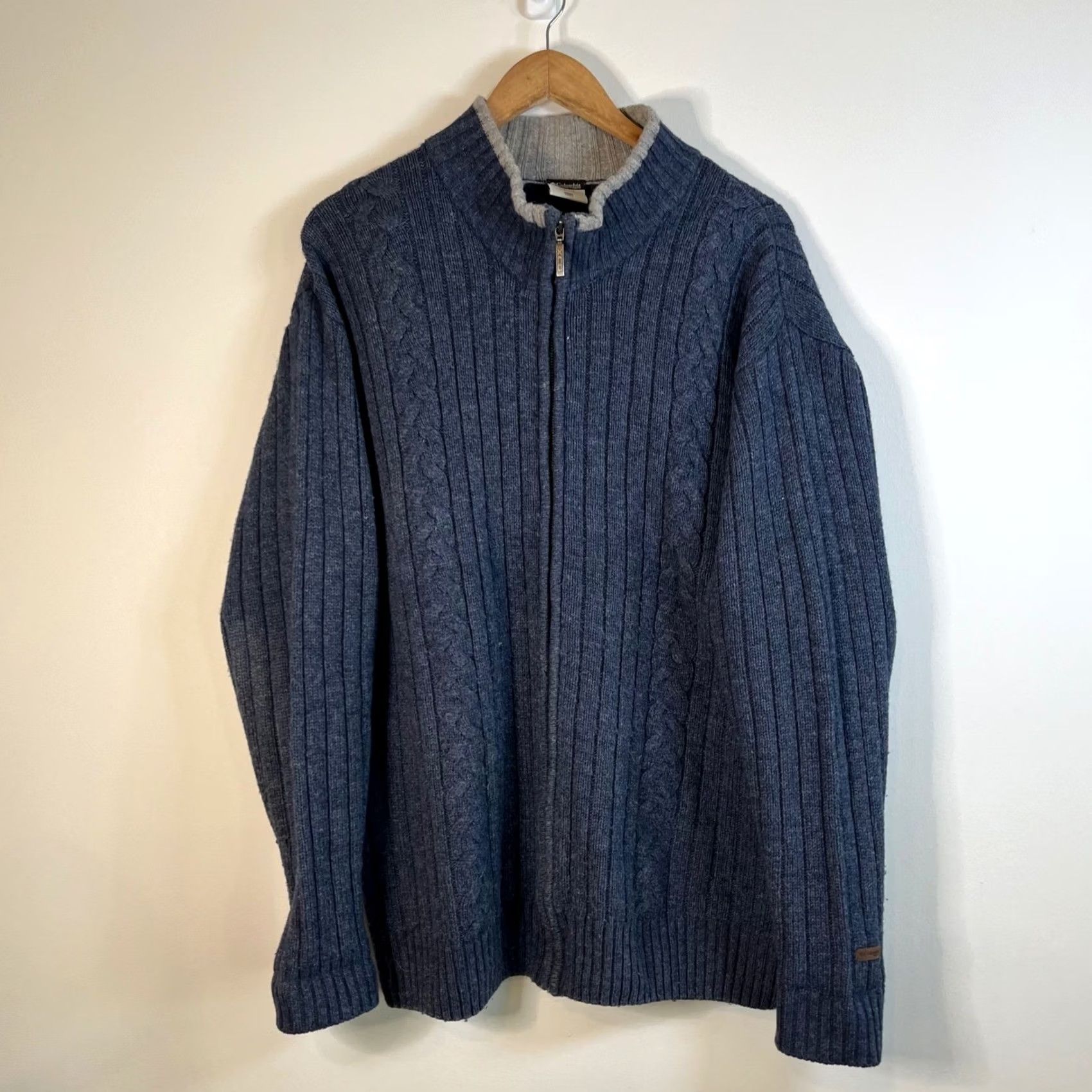 Vintage Columbia X.C.O. Mens XL Blue Full Zip Cable-Knit Mock Neck Sweater XL Size US XL / EU 56 / 4 - 2 Thumbnail