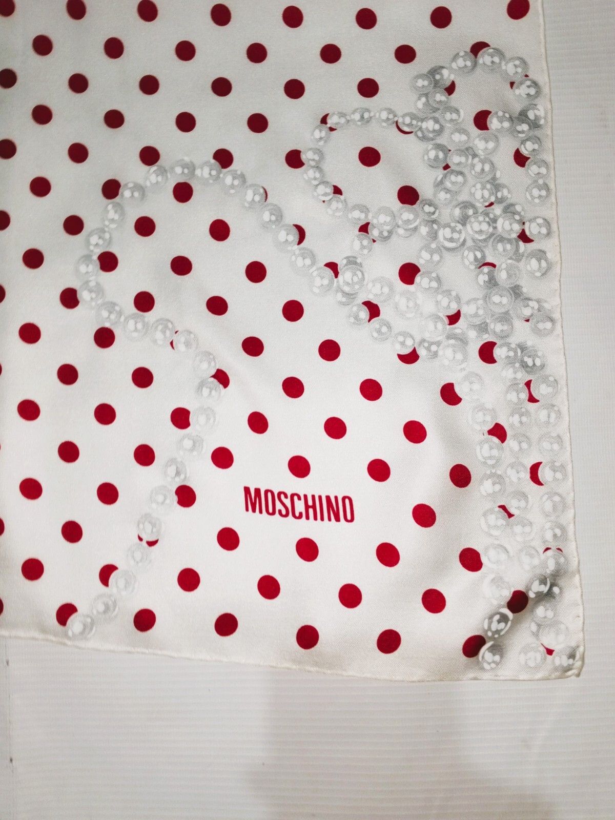 Moschino MOSCHINO PARIS Red Polka Dots White Pearls Beads Silk Scarf Size ONE SIZE - 4 Thumbnail