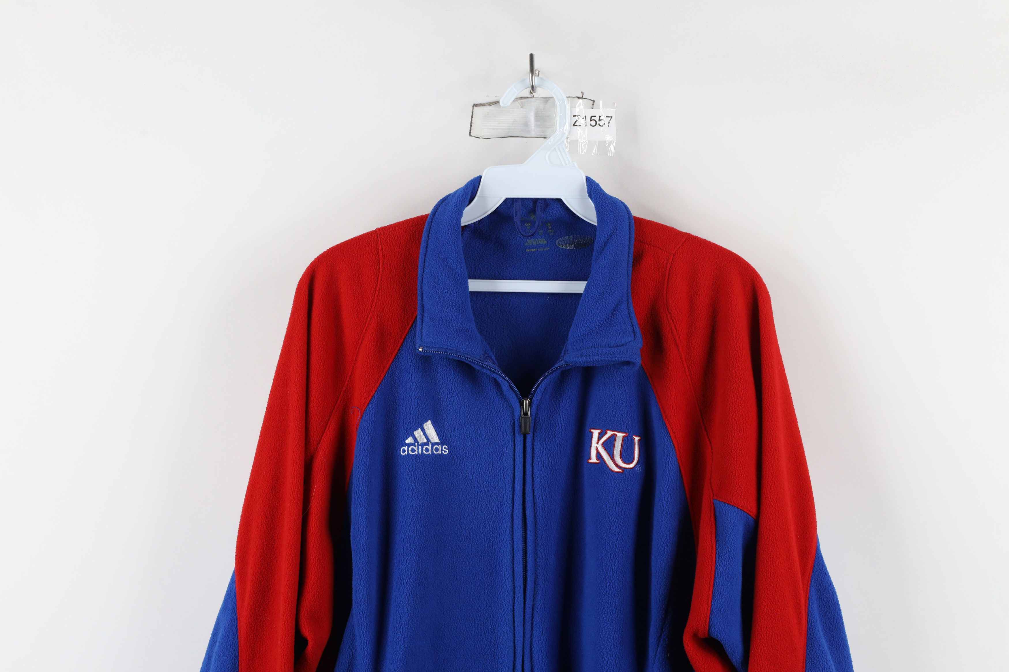 Adidas × Vintage Vintage Adidas Kansas University Full Zip Fleece Jacket Blue Size US M / EU 48-50 / 2 - 2 Thumbnail