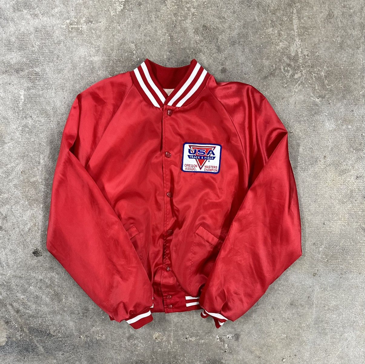 Vintage Vintage 80s USA Track & Field Nylon Satin Bomber Jacket Size L / US 10 / IT 46 - 1 Thumbnail