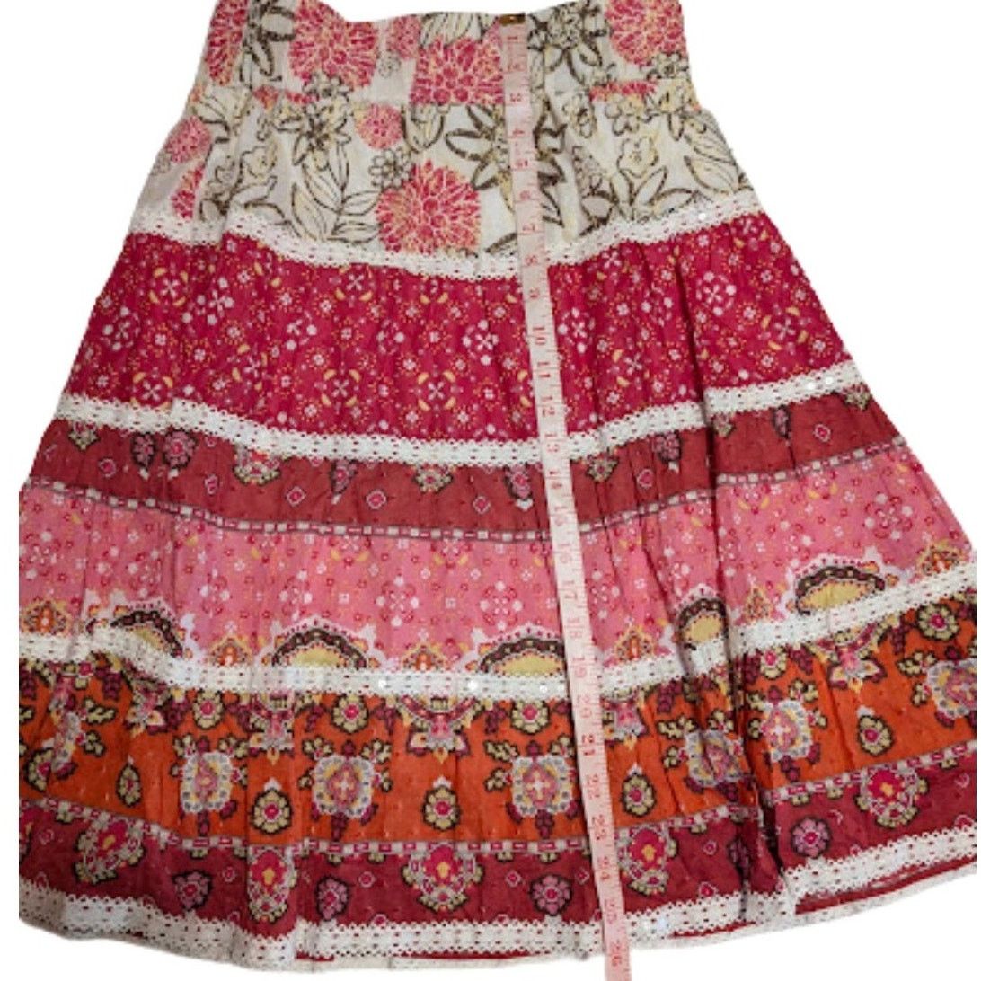 Unknown London Jolt Boho Peasant Tiered Floral Skirt Pink Women’s XL USED Size 36" / US 14 / IT 50 - 4 Thumbnail