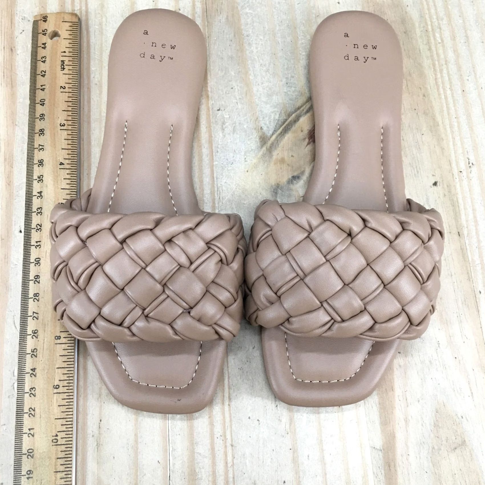 Vintage A New Day Sandals Womens 6 Casual Slip On Braided Flats Slide Brown Faux Leather Sandal Women Braided Flat Slide Brown Faux Leather Size US 6 / IT 36 - 7 Thumbnail