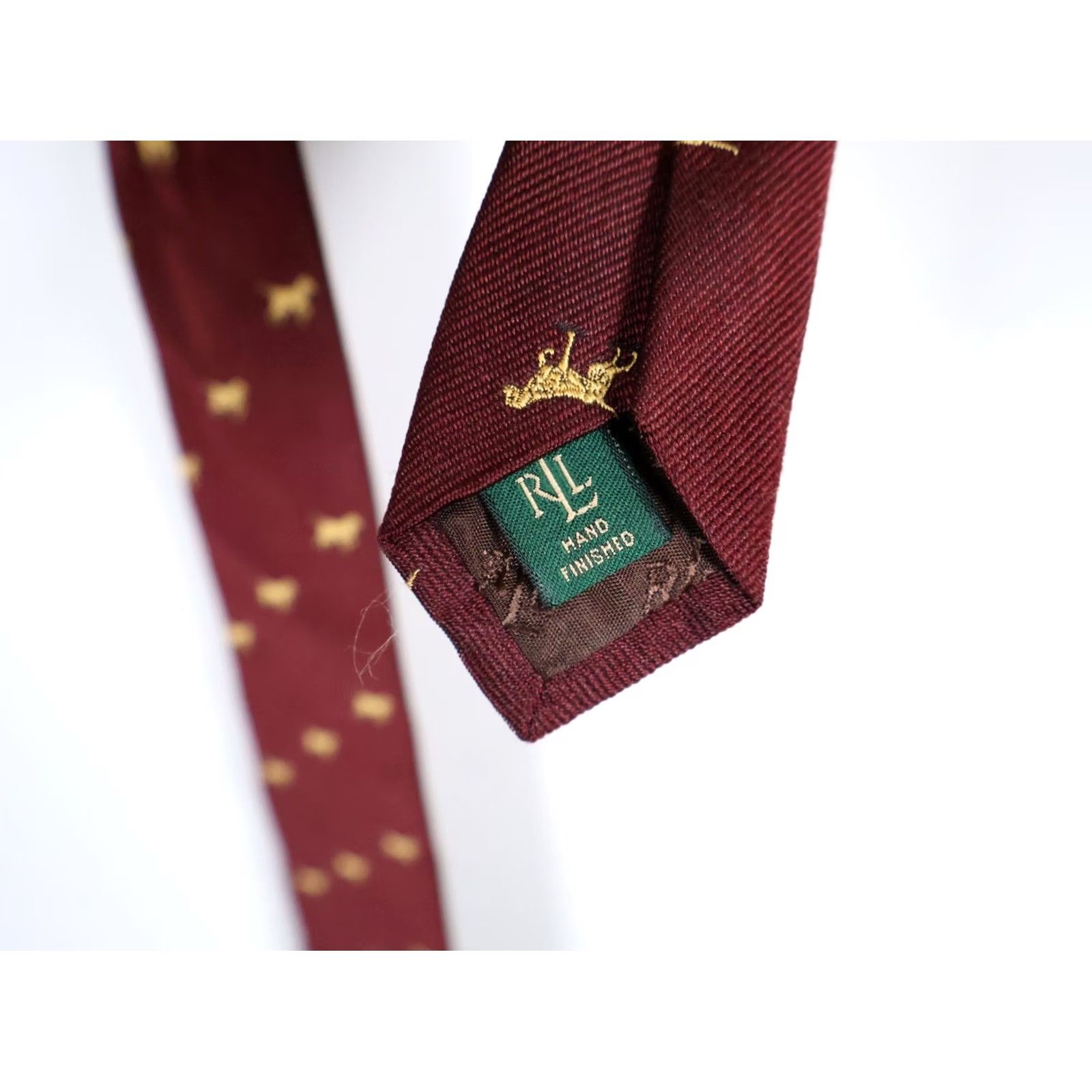 Ralph Lauren VINTAGE Lauren Ralph Lauren Dog Motif Silk Tie Dark Red Yellow 56 x 3.75 USA Made Men Tie Classic 56" Long Red Yellow Dog Theme Size US M / EU 48-50 / 2 - 5 Thumbnail