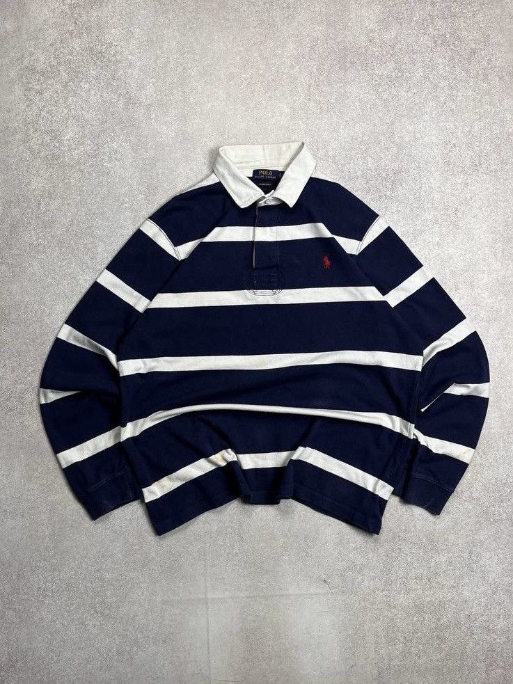 Polo Ralph Lauren × Vintage Vintage Polo Ralph Lauren Striped Boxy Y2K Rugby Shirt XL Size US XL / EU 56 / 4 - 1 Thumbnail