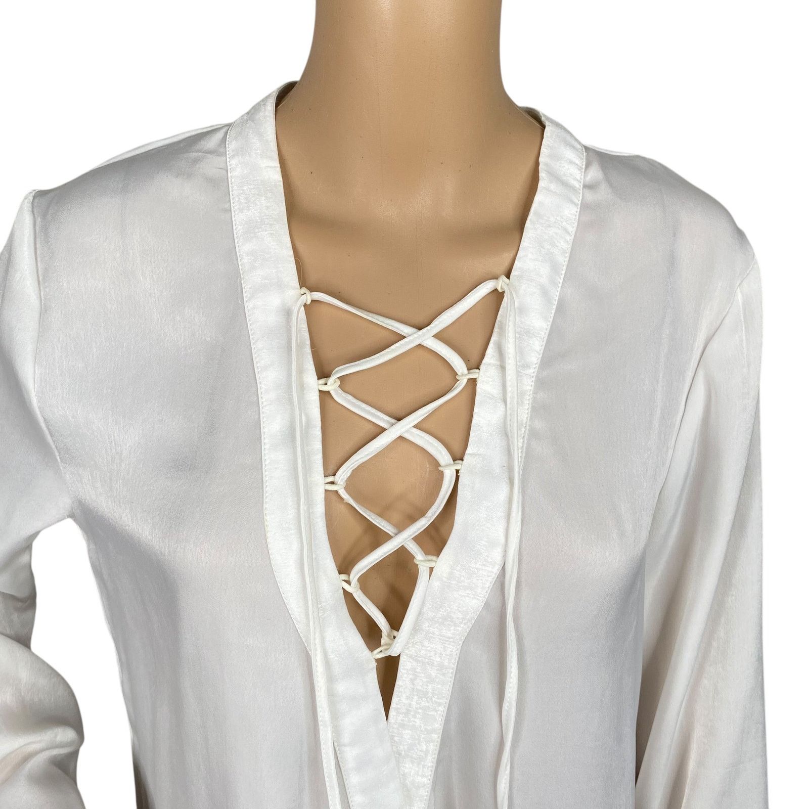 REVOLVE Rat & Boa NWT Satin Lace Up Crossover Wrap Tunic Top SZ L Size L / US 10 / IT 46 - 2 Thumbnail