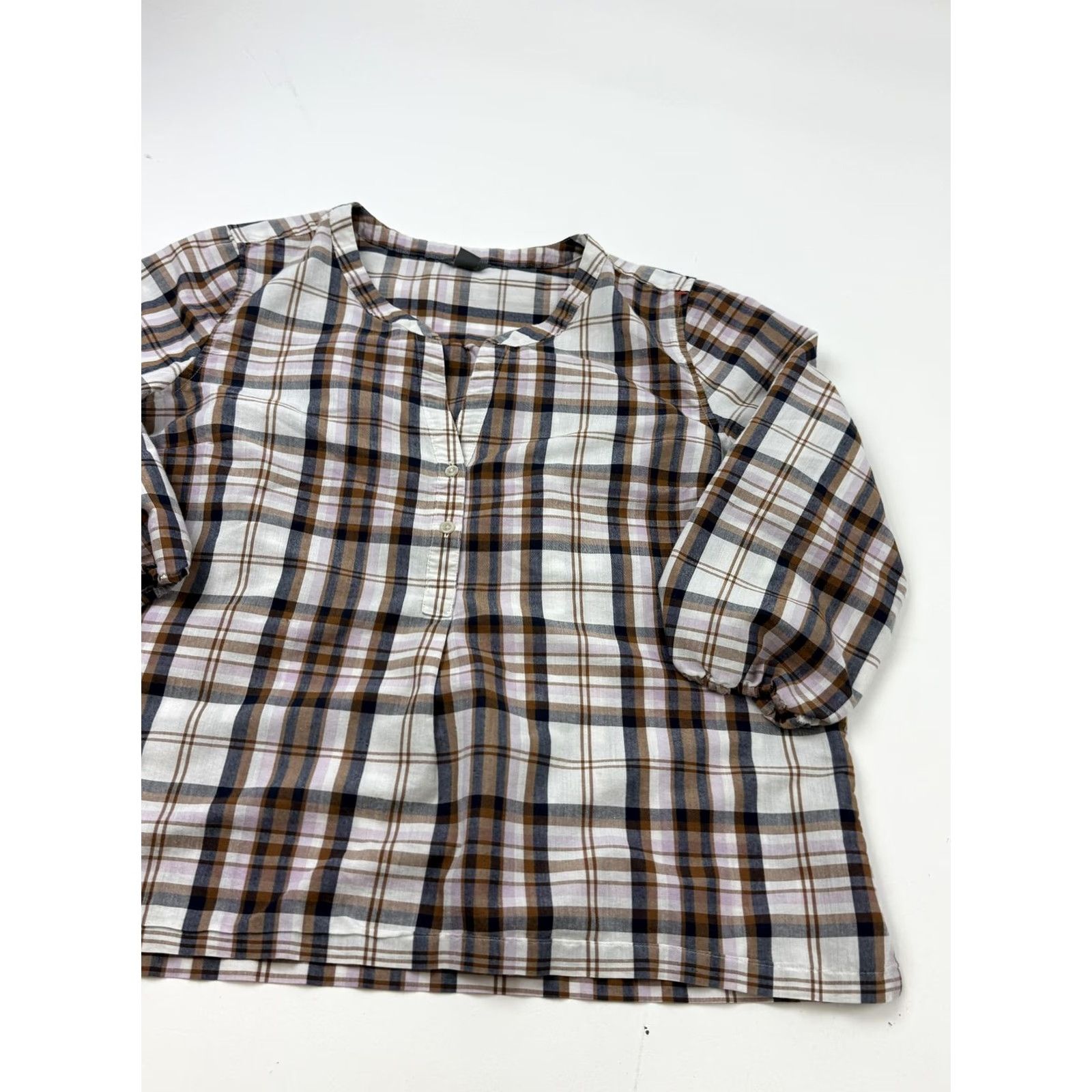 Eddie Bauer Eddie Bauer Blouse Womens M Multicolor Plaid Henley 3/4 Sleeve Tunic Top Size M / US 6-8 / IT 42-44 - 3 Thumbnail