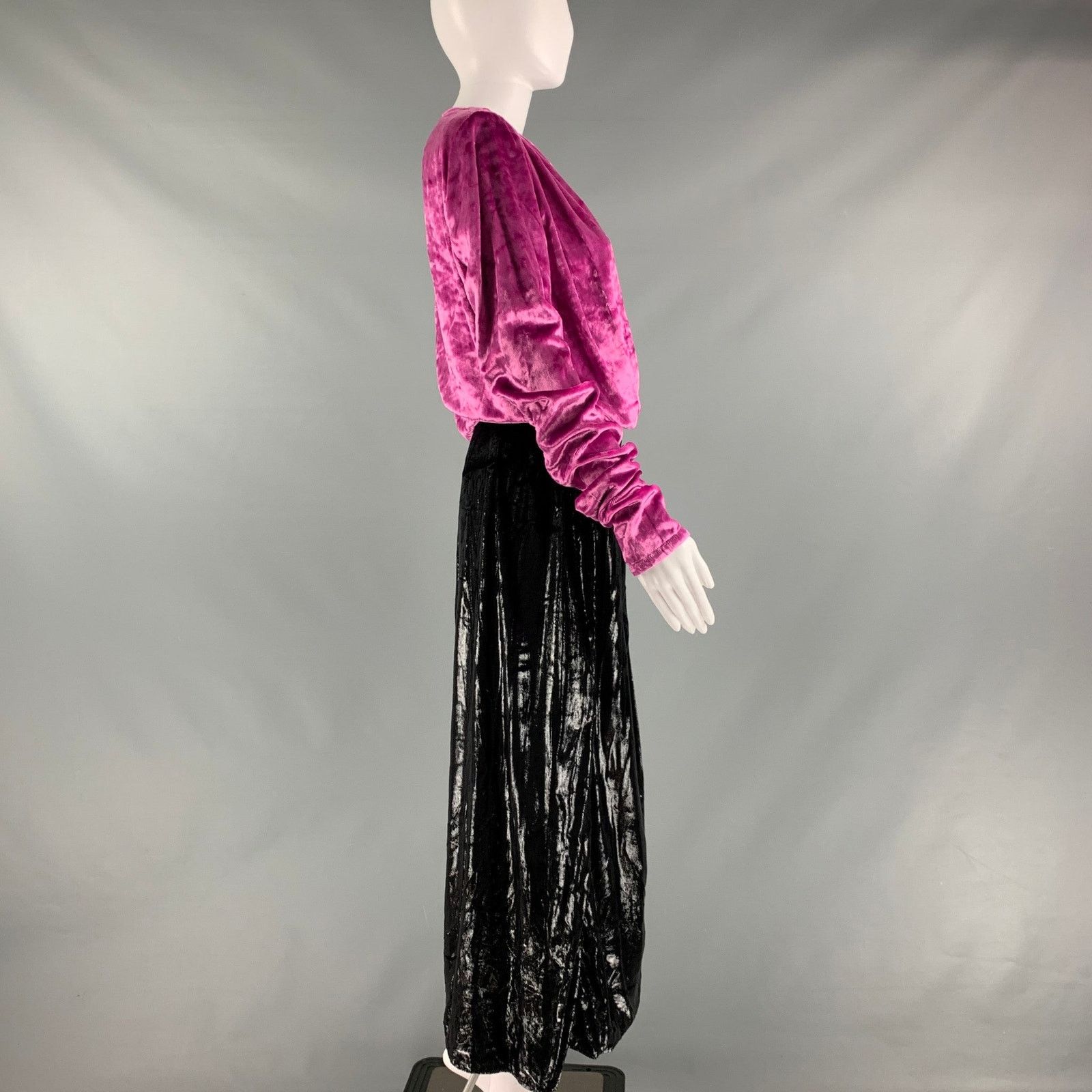 The Attico ATTICO Size 6 Pink Black Polyester Velvet Wrap Dress Size M / US 6-8 / IT 42-44 - 3 Thumbnail