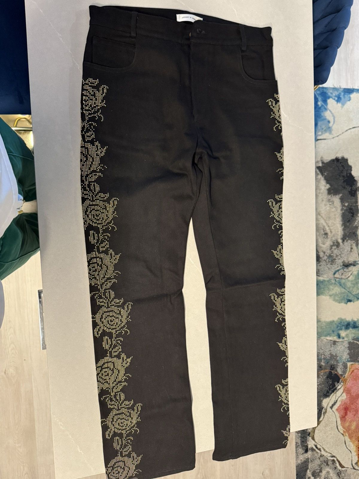 d*y様 ernest w baker ROSE STUDDED DENIM J Ernest W. Baker Black Rose Studded Jeans