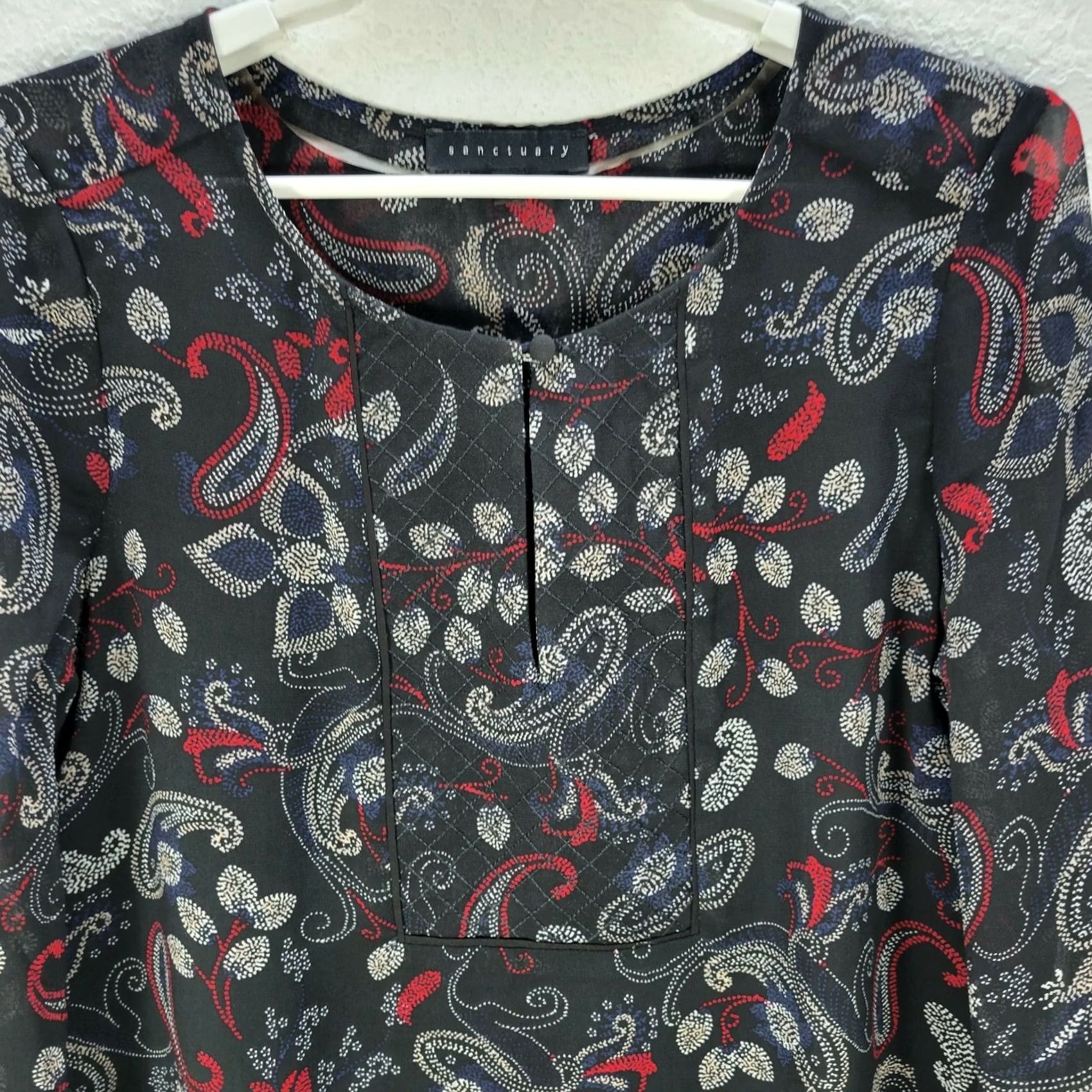 Sanctuary Sanctuary Blouse Shirt Womens Relaxed Silky Paisley Floral Black White Red Sz S Linen? Size S / US 4 / IT 40 - 3 Thumbnail