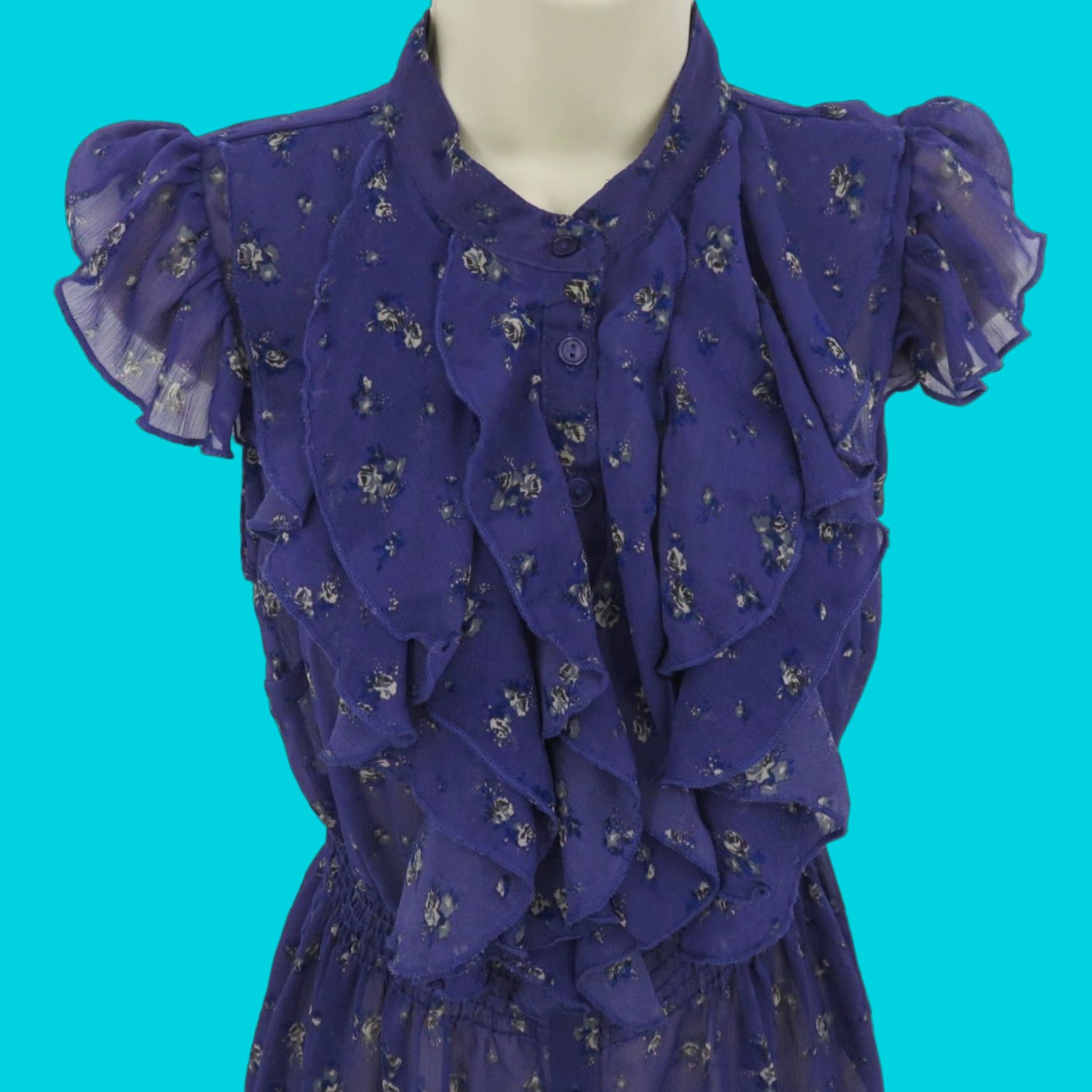 Vintage VINTAGE Kirra Shirt Juniors Small Purple Rose Floral Sheer Ruffle Blouse Top Button Closure Casual Size S / US 4 / IT 40 - 1 Thumbnail