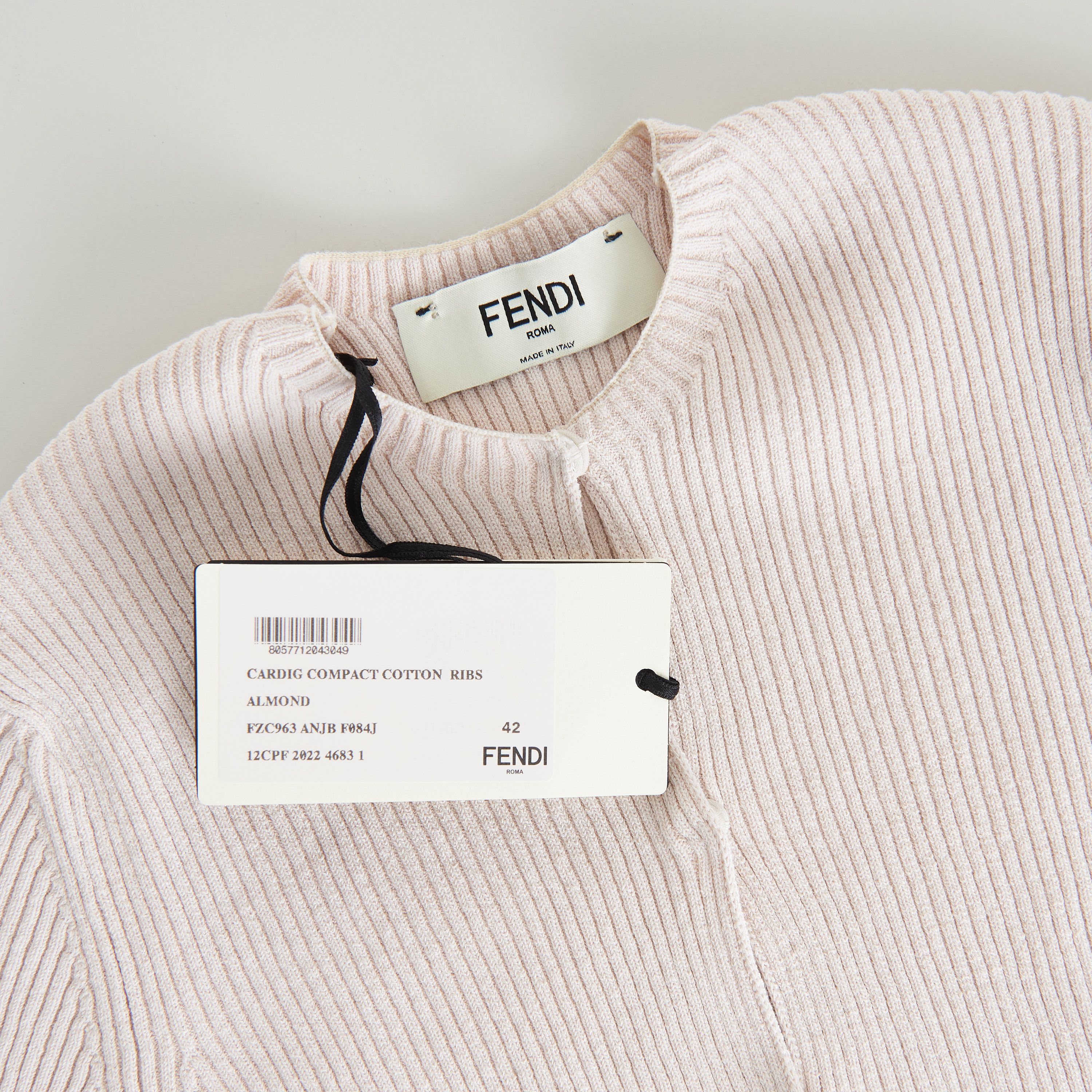 Fendi Beige Cotton Cardigan - Rib Knit, Snap Closure Size M / US 6-8 / IT 42-44 - 10 Thumbnail