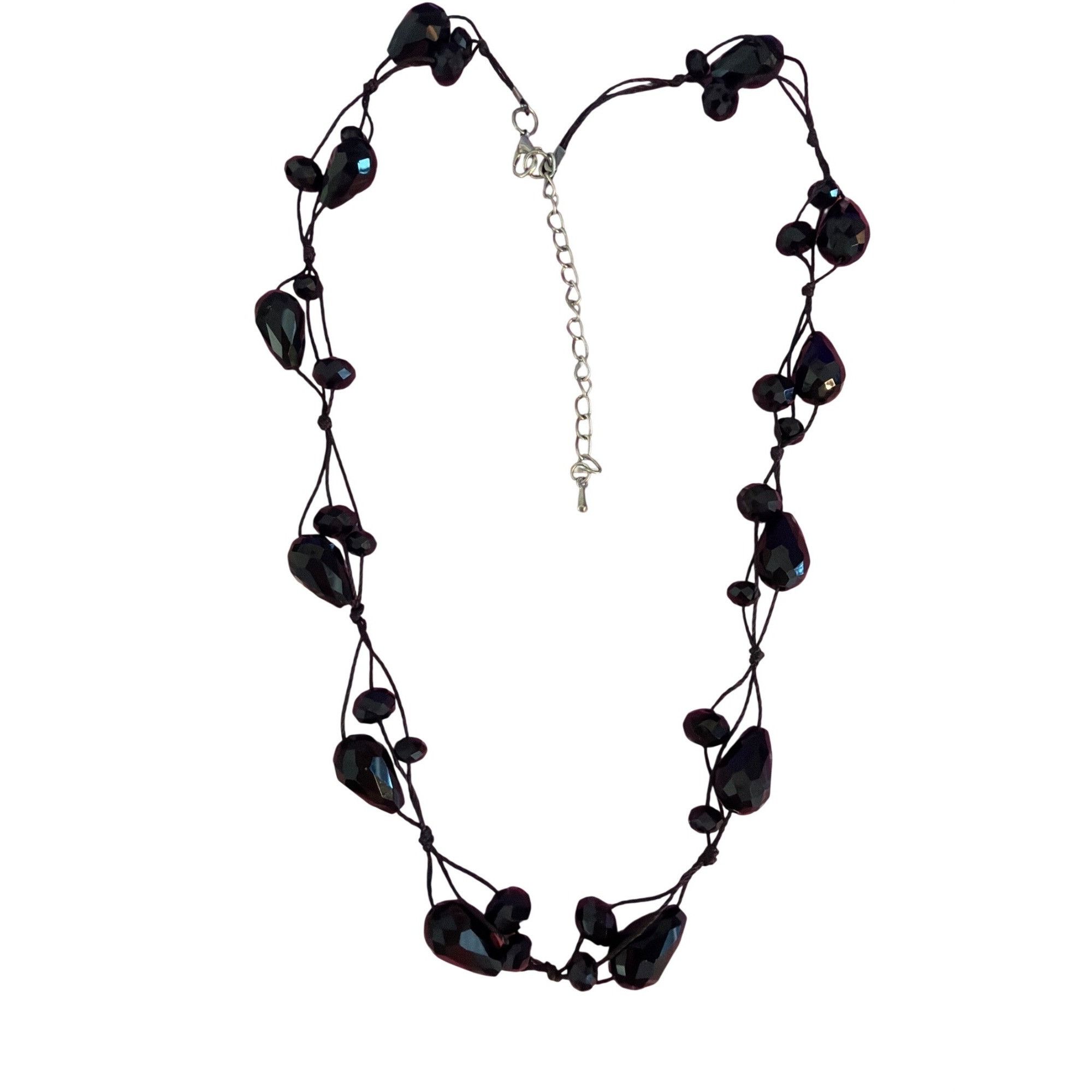 Other Vintage Black Glass Bead Cluster Necklace Multi Strand Woven Size ONE SIZE - 4 Thumbnail