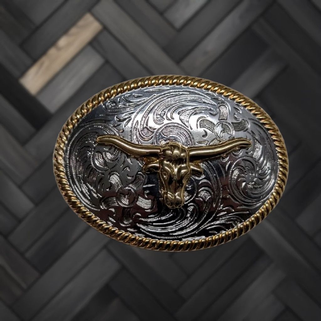Vintage VINTAGE WESTERN Belt Buckle LONG HORN steer COWBOY gold/silver RODEO Mens Size ONE SIZE - 1 Thumbnail