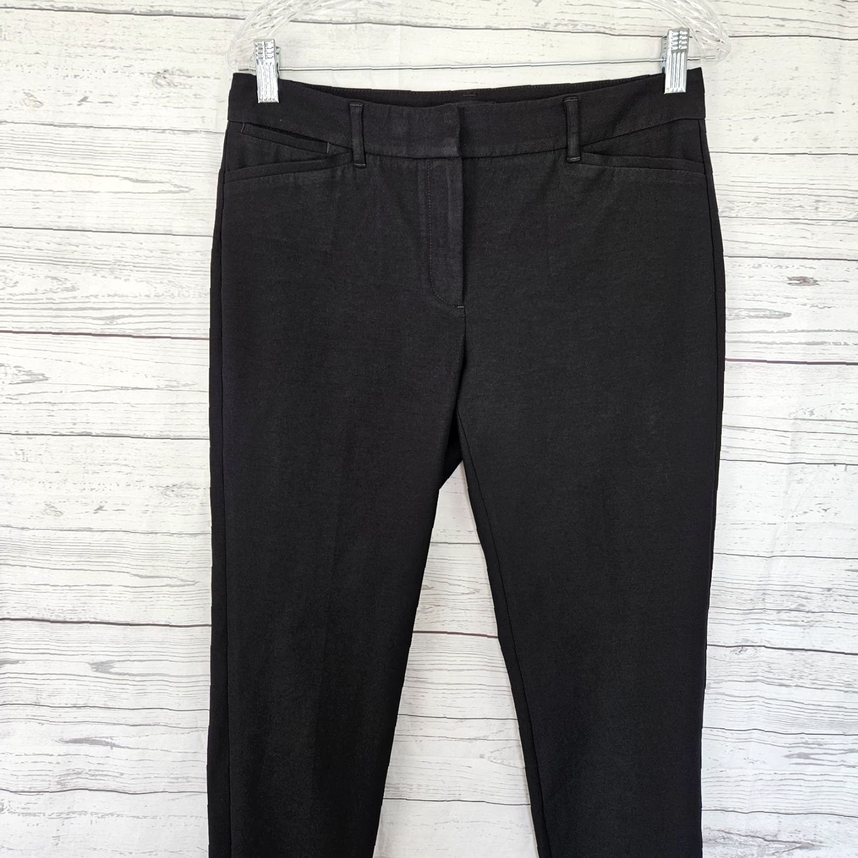 White House Black Market White House Black Market Womens Slim Ankle Pants Sz 6 Black Cotton Blend Slimming Flat Front Rise 9" Inseam 27" Size 28" / US 6 / IT 42 - 2 Thumbnail