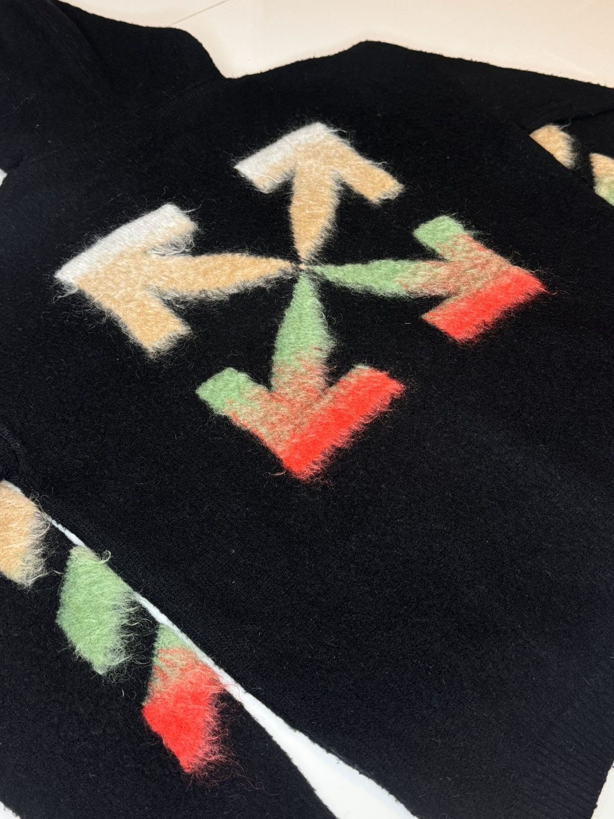 Off-White Off White Printed Brushed Mohair-Blend Zip-Up Hoodie Black Size US XL / EU 56 / 4 - 3 Thumbnail