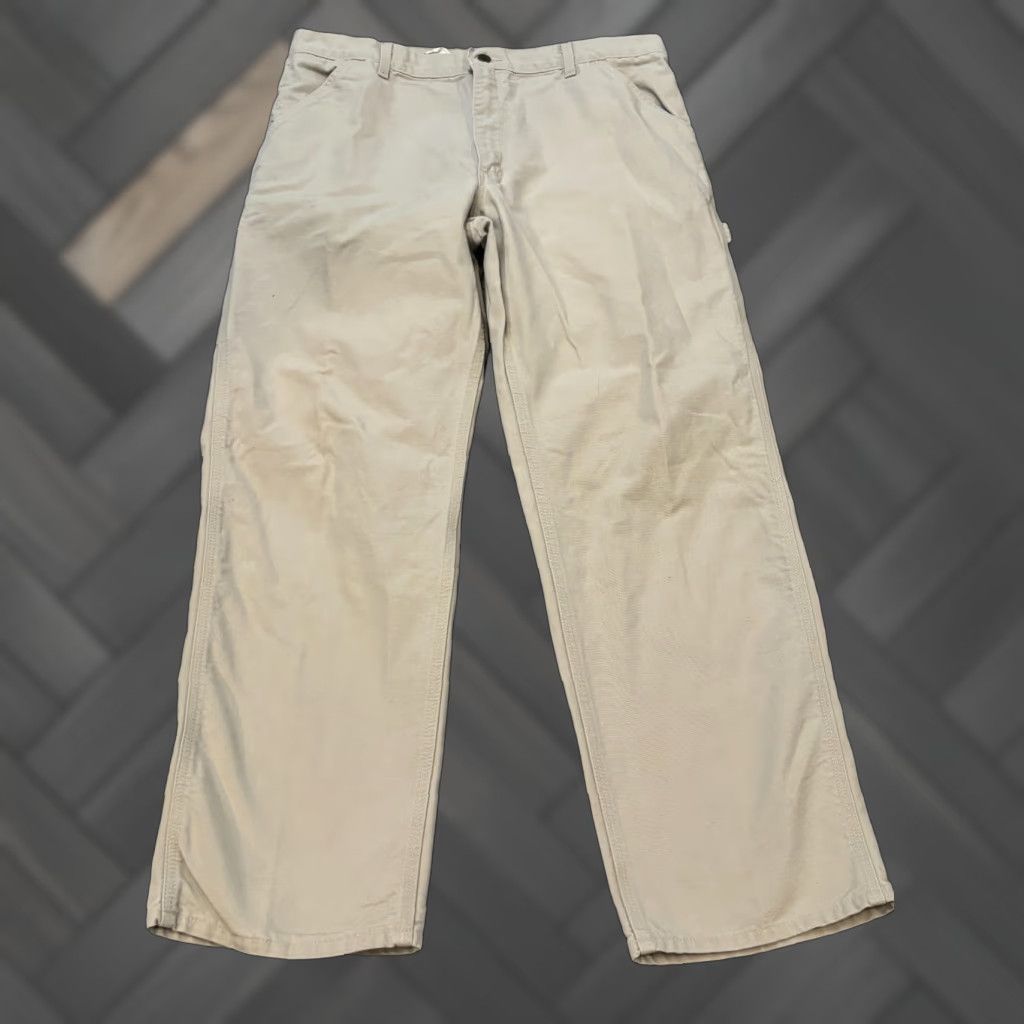 Carhartt VINTAGE Carhartt Carpenter Work Pants Mens 38x32 Beige Heavyweight Cotton Canvas 5-Pocket Regular Straight Mens 90s Grunge USA Bagged? Size US 38 / EU 54 - 1 Thumbnail