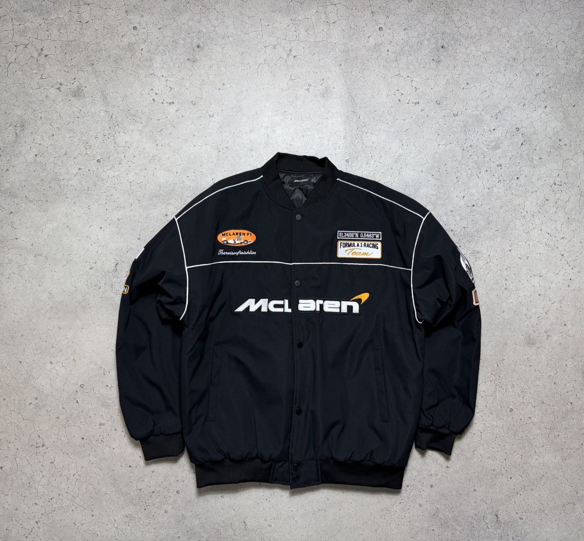 Malcolm McLaren Mclaren F1 Formula Racing Bomber Jacket Black Vintage Size US XL / EU 56 / 4 - 2 Thumbnail