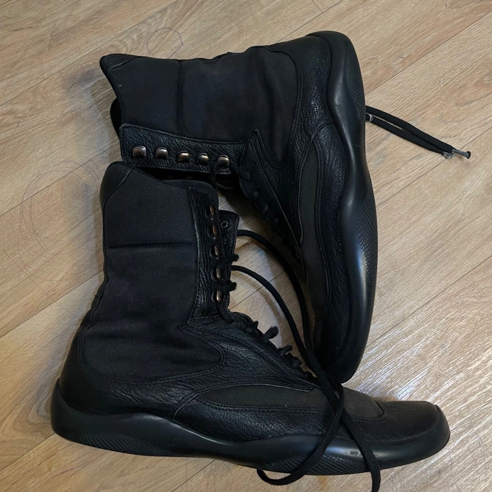 Prada PRADA BOXING Boots High Top Cup Motorcycle black leather Size US 12 / EU 45 - 4 Thumbnail