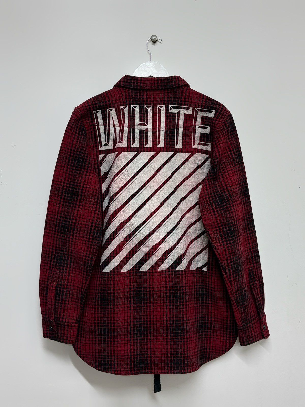 Off White Tartan Check Flannel Overshirt Jacket Button Up