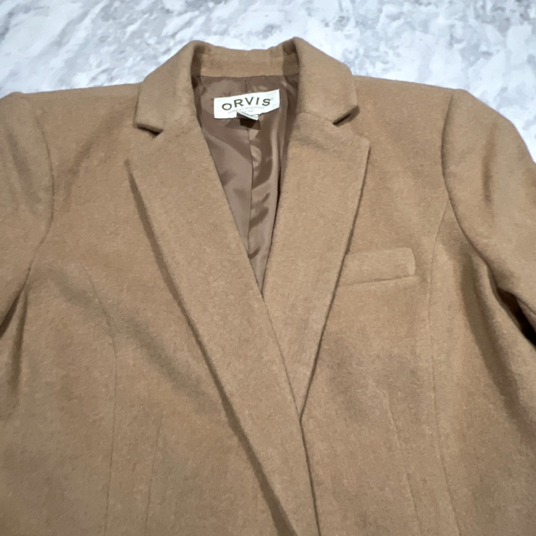 Orvis Orvis Camel Hair Jacket Women’s 12 Lined Polyester Leather Button Fitted Short Size 34" / US 12 / IT 48 - 3 Thumbnail