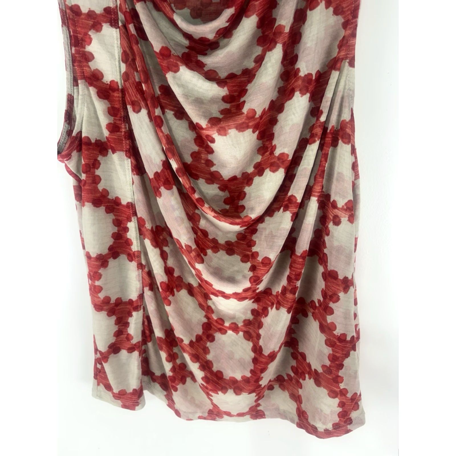 Vintage Kelly Red/Beige Geometric Slinky Dress Top Womens Size L USA Size M / US 6-8 / IT 42-44 - 3 Thumbnail