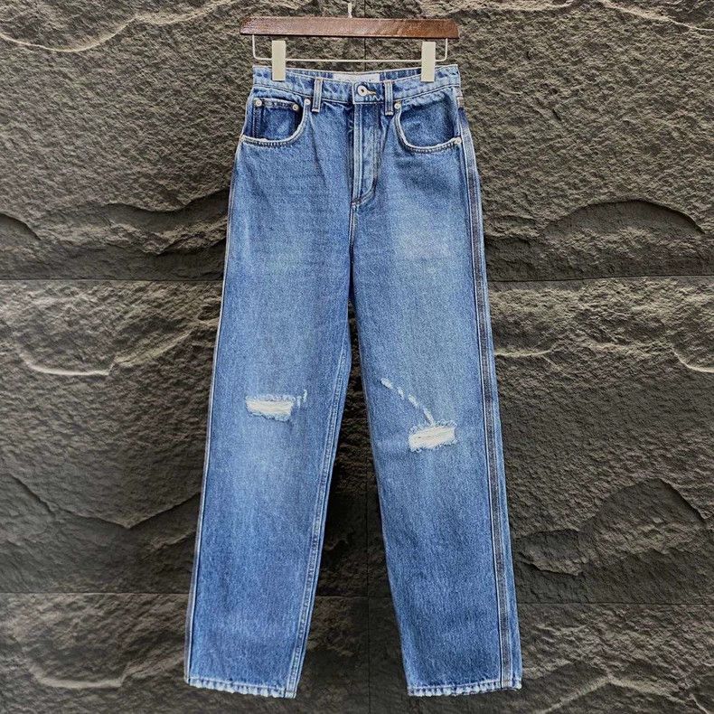 Loewe LOEWE Solid color old knife cut and hole design jeans for Size 25" / US 0 / IT 36 - 1 Thumbnail