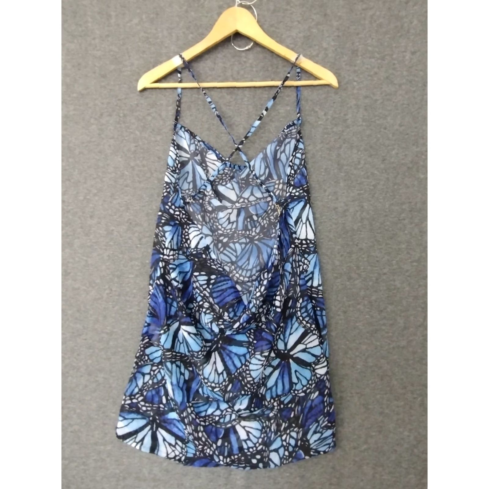 Vintage Toluca Swim Dress Mini Sleeveless Cowl Neck Sheer Blue M Beach Casual Short Polyester Solid Women Size M / US 6-8 / IT 42-44 - 2 Thumbnail