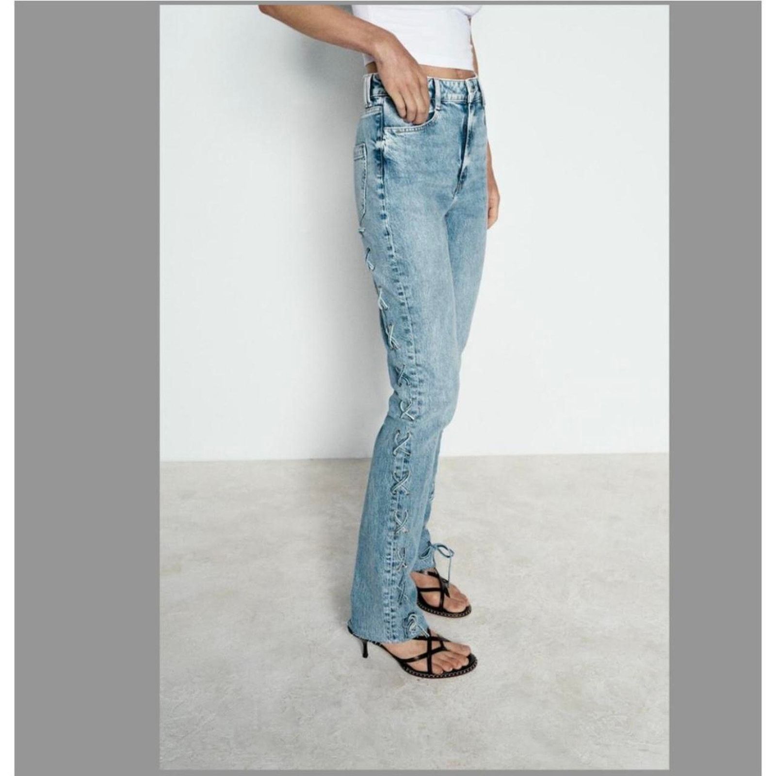 Zara Zara denim jeans with lace up Size 27" / US 4 / IT 40 - 1 Thumbnail