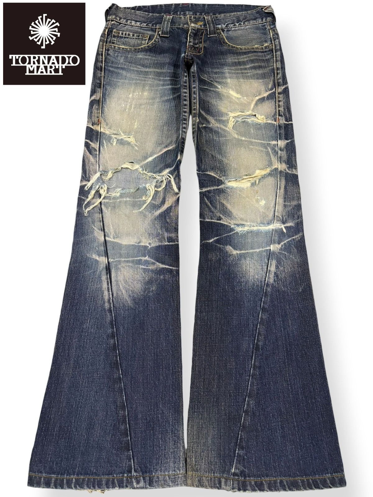 Tornado Mart Vintage Tornado Mart Mud Wash Spiral Flare Distressed Jeans Size US 31 - 1 Thumbnail