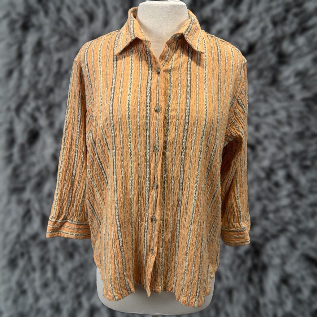 X-LARGE Columbia Crinkle Button Up Shirt Sz X-Large Women’s Striped Gauze Hiking Outdoor Size XL / US 12-14 / IT 48-50 - 1 Thumbnail