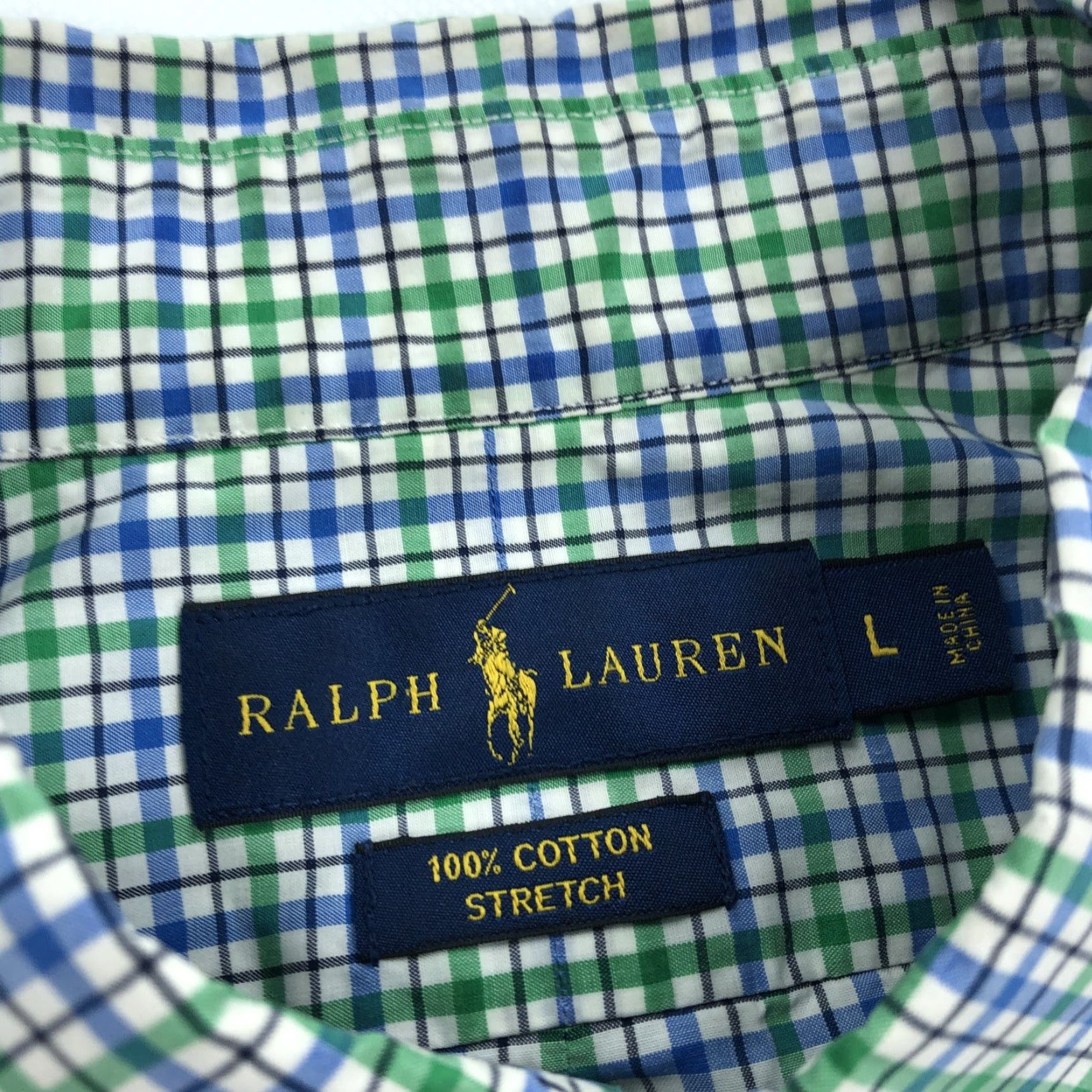 Ralph Lauren Ralph Lauren Men's L Button-Down Cotton Stretch Plaid Gingham Check Shirt, Green Blue White, Long Sleeve, Embroidered Logo, Regular Fit Size US L / EU 52-54 / 3 - 5 Thumbnail