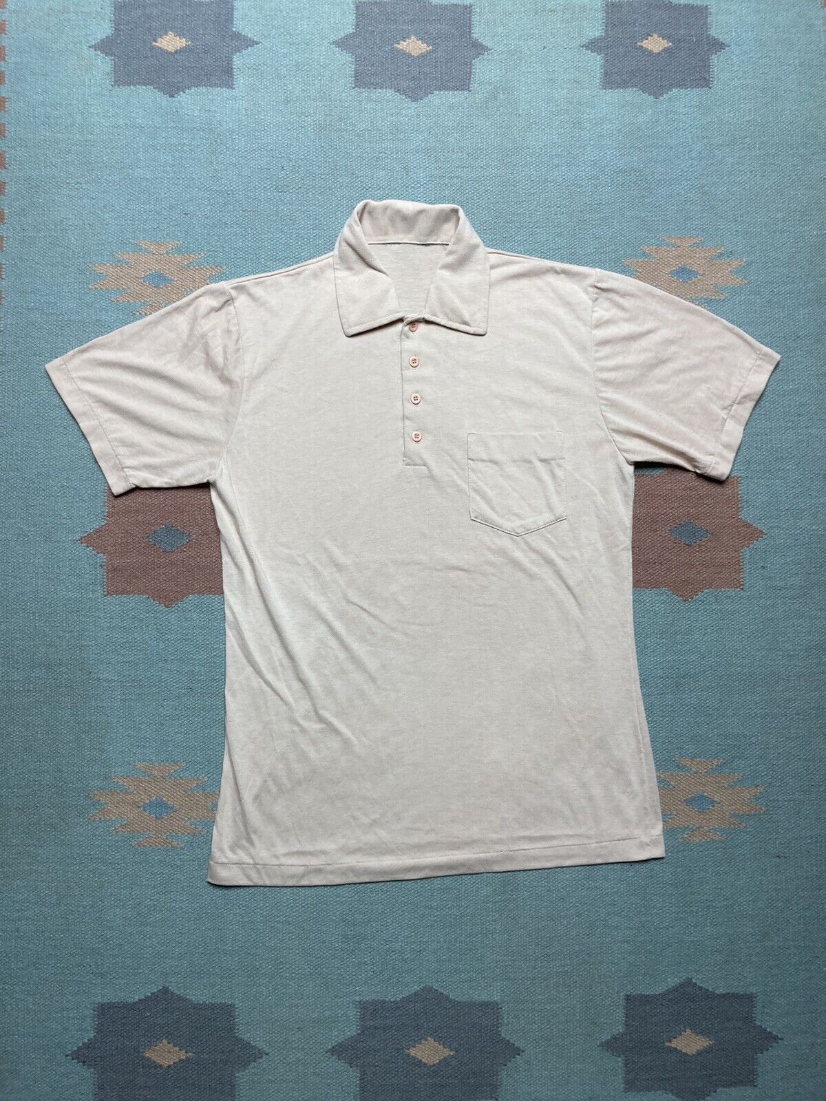 Vintage VTG 70s cotton polo shirt short sleeve soft thin beige M Size US M / EU 48-50 / 2 - 1 Thumbnail