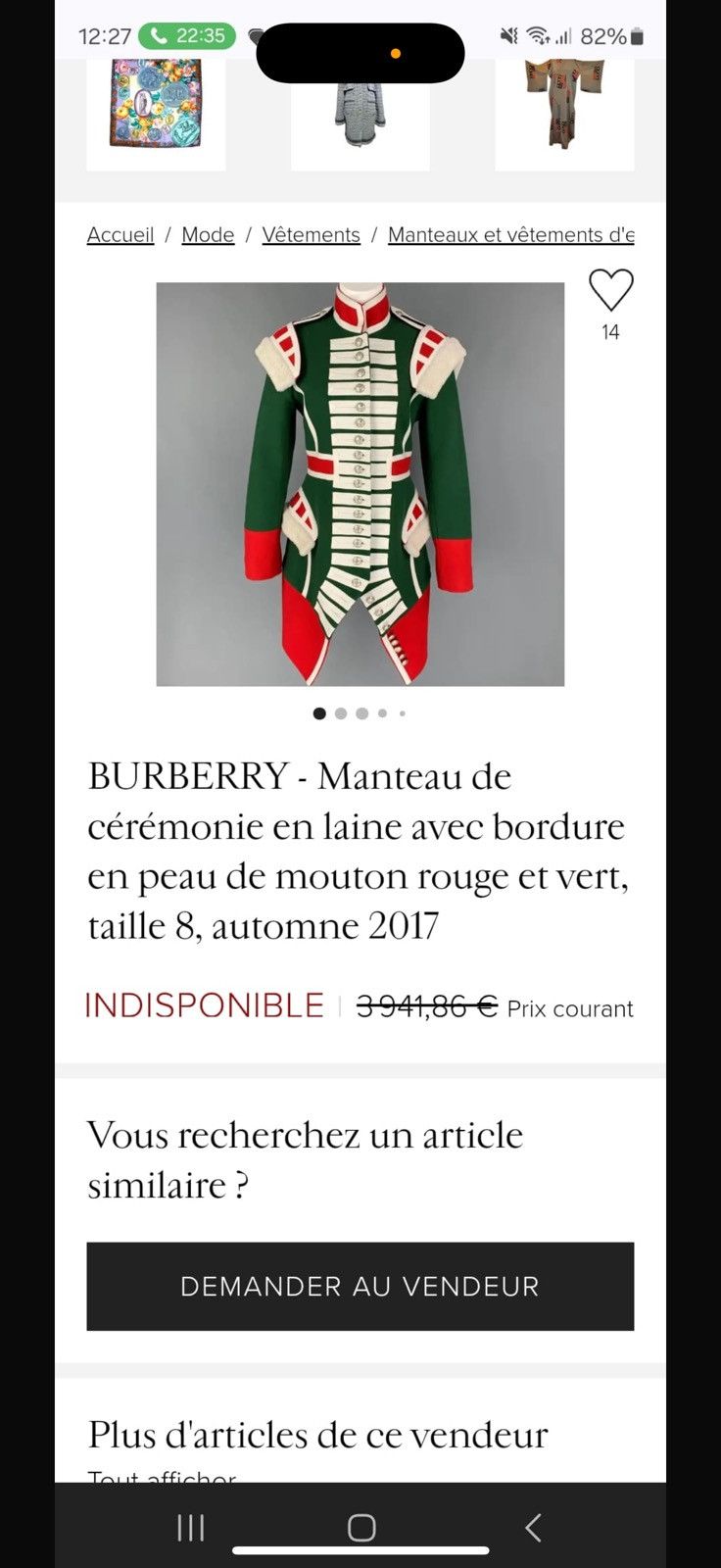 Burberry Burberry Wool Ceremony Coat with Red & Green Sheepskin Trim Size XS / US 0-2 / IT 36-38 - 18 Thumbnail