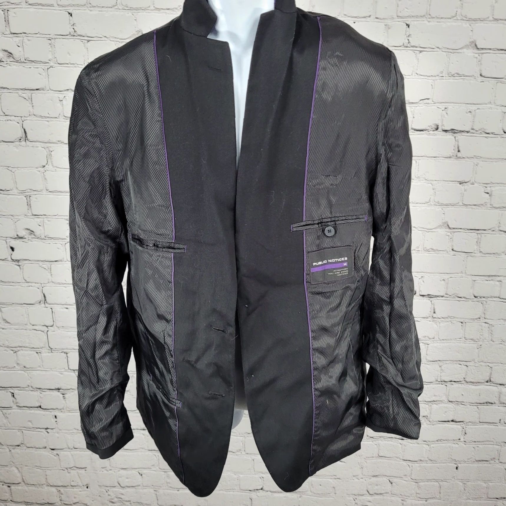 Vintage Public Notices Black Blazer Medium M 2 Button Notch Ventless Sport Coat Size 40R - 5 Thumbnail