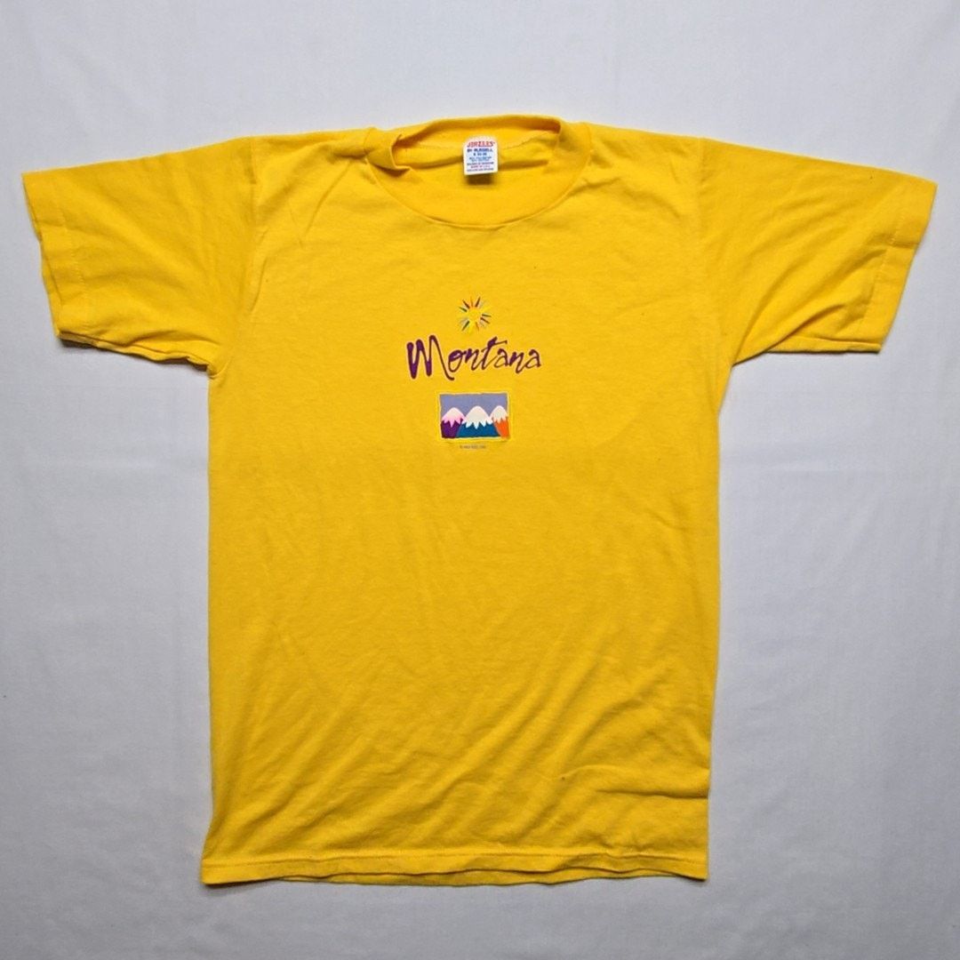 Jerzees Vintage Montana Graphic Yellow Mountain Small Shirt 90s VTG Size S / US 4 / IT 40 - 1 Thumbnail