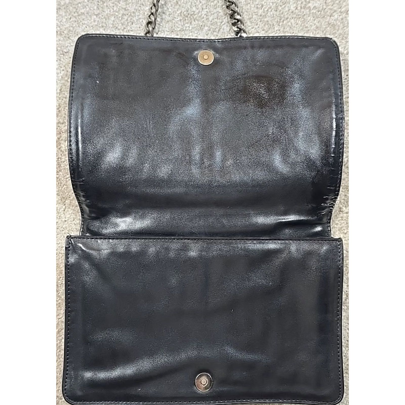Zara Zara Women Leather Shoulder Bag Purse Heavy Chain Strap Crocodile Texture Black Rockabilly Gothic Punk Rock Bag Womens Medium Size ONE SIZE - 7 Thumbnail