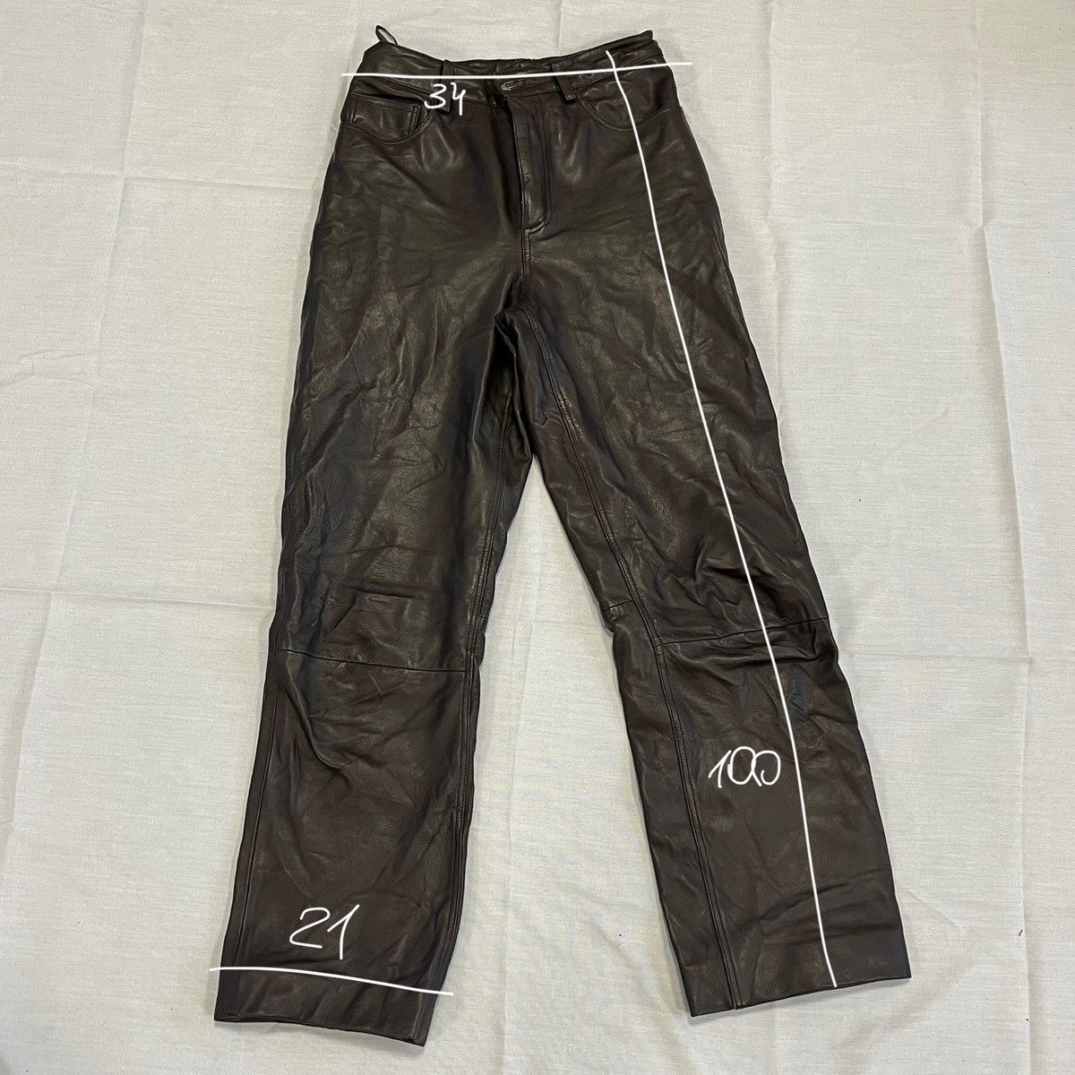 REMAIN Birger Christensen Remain brown leather straight leg pants trousers Size 27" / US 4 / IT 40 - 10 Thumbnail