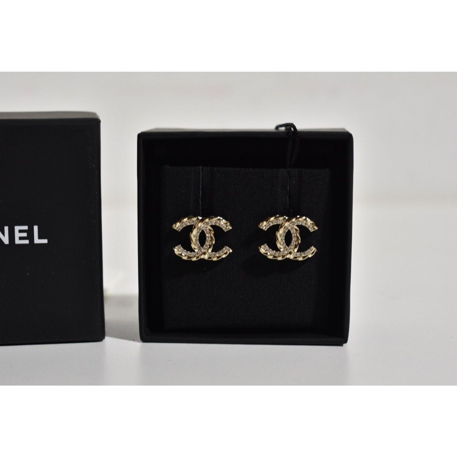 Chanel Chanel 23B Gold Crystal Interlocking Statement Stud Earrings Size ONE SIZE - 6 Thumbnail