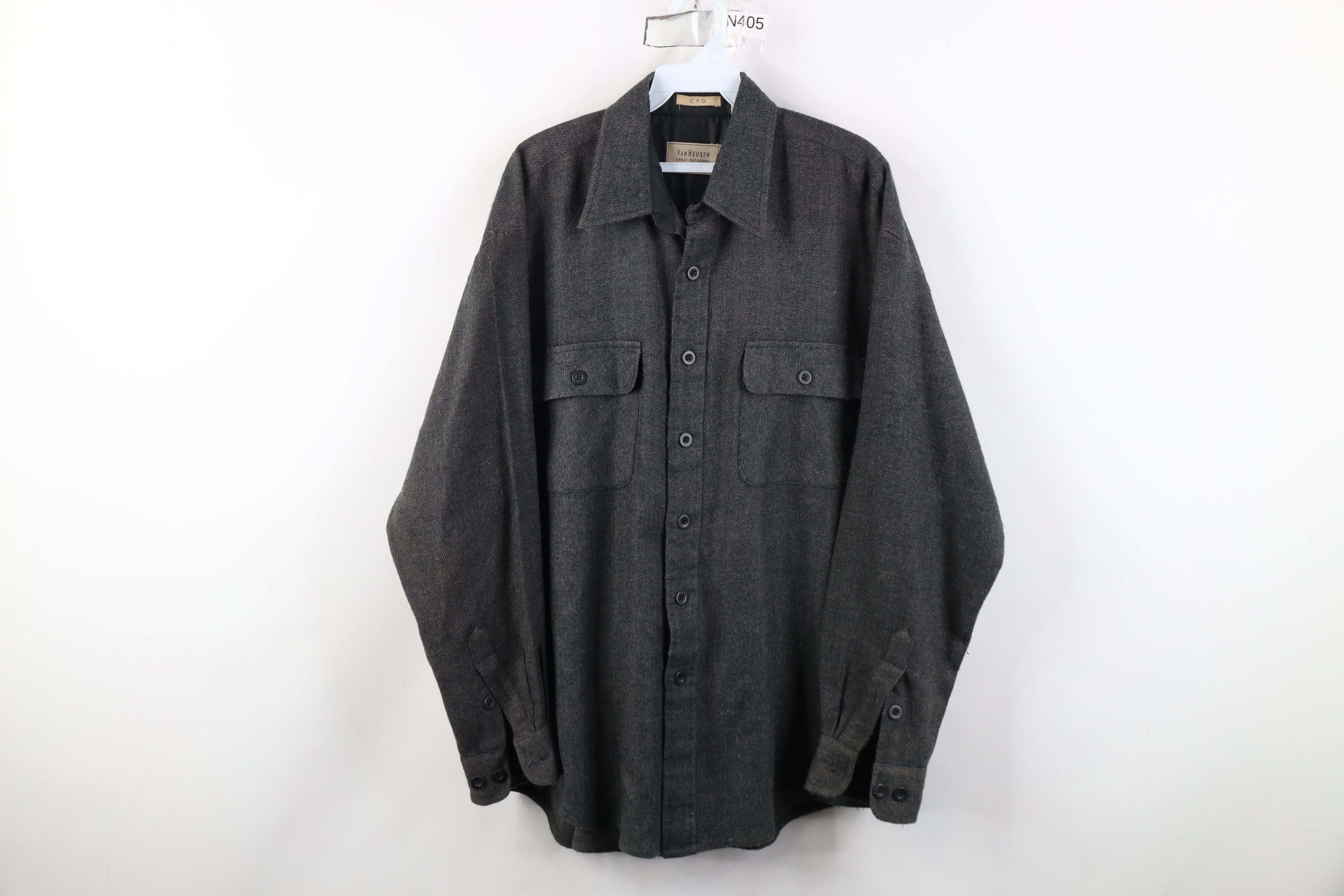 Vintage Vintage 90s Streetwear CPO Collared Button Shirt Gray Size US M / EU 48-50 / 2 - 1 Thumbnail