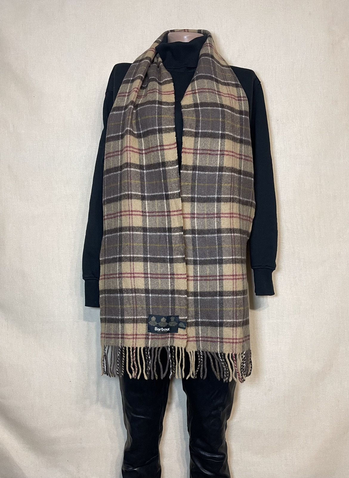 Barbour Barbour beige light brown tartan wool scarf Size ONE SIZE - 1 Thumbnail